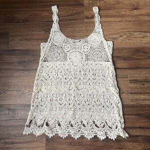 UK2LA Womens Cream Crochet Tank Top Bohemian Beach Vacation Hippie Summer Medium